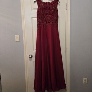 Source Unknown Embellished Burgundy Evening Gown